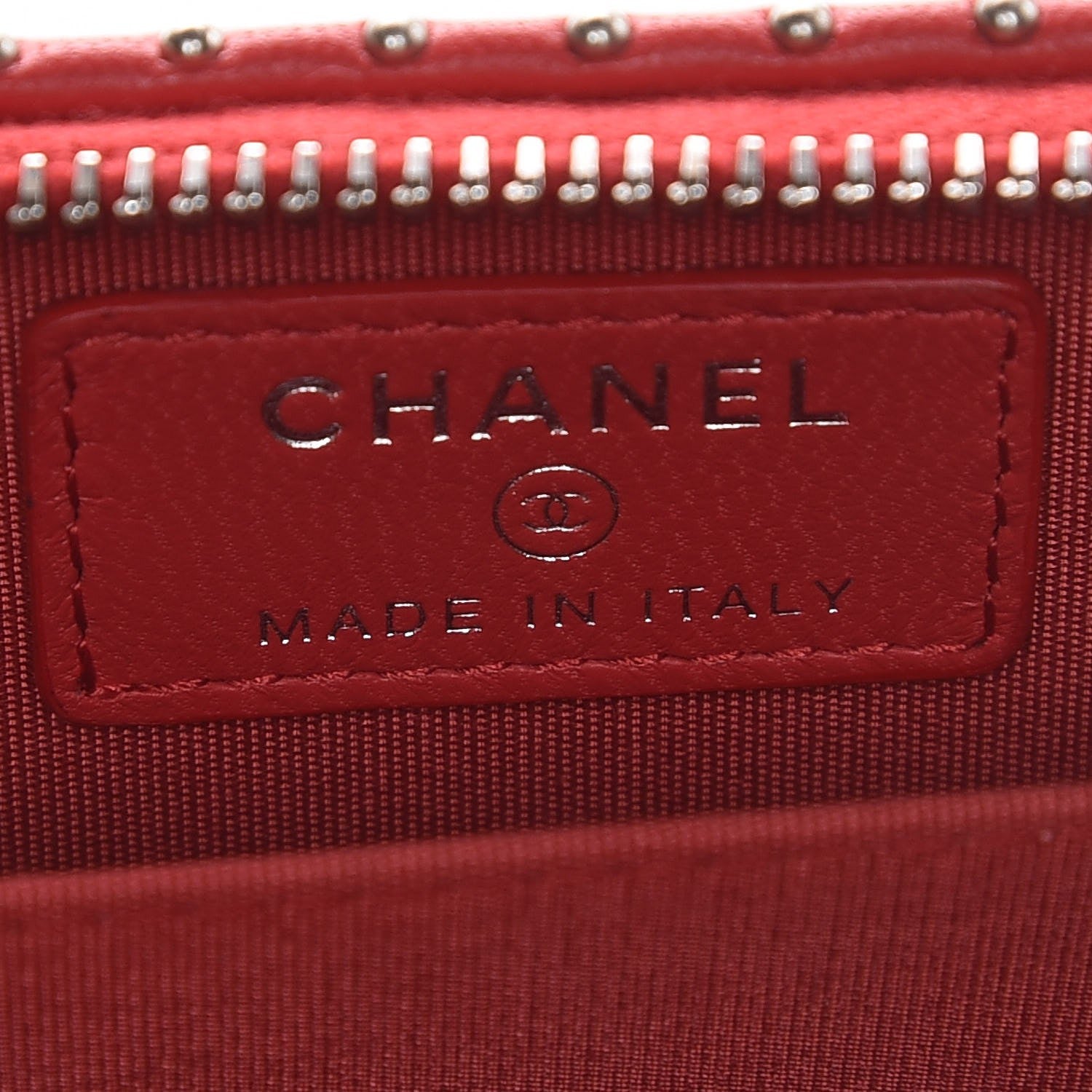 Chanel Lambskin Chevron Studded Zip Around Coin Purse Wallet Light Red 6 of 8