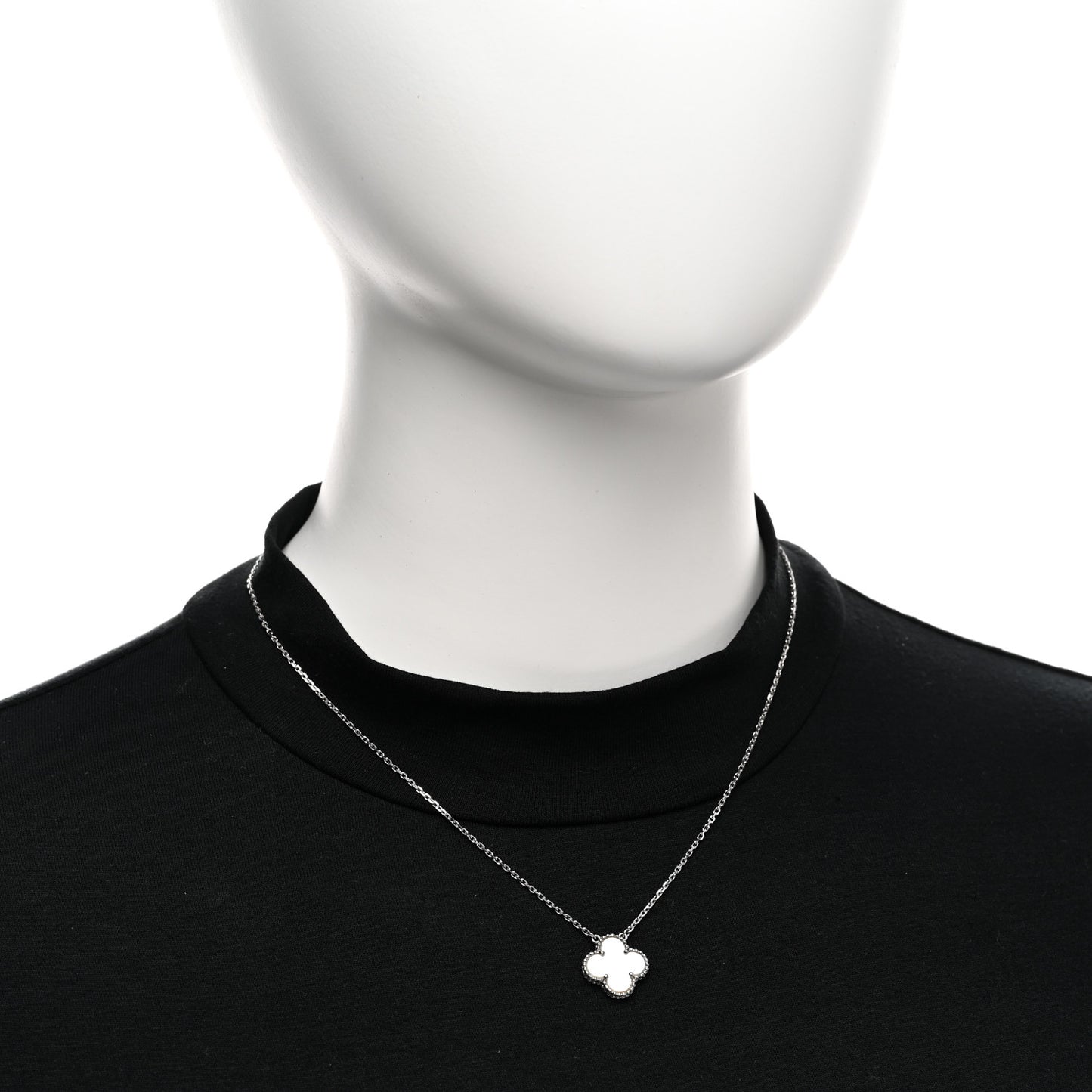 18K White Gold Mother of Pearl Vintage Alhambra Pendant Necklace