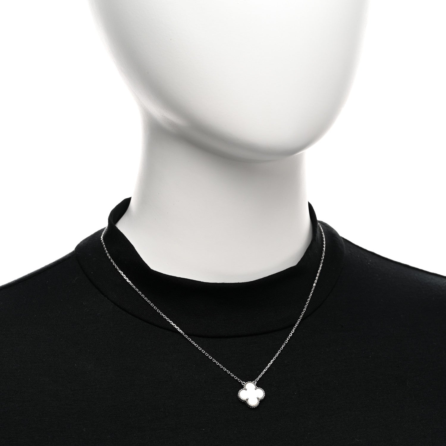 Van Cleef & Arpels 18K White Gold Mother of Pearl Vintage Alhambra Pendant Necklace 2 of 5