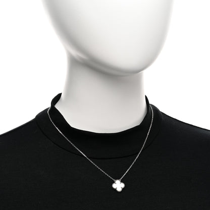 Van Cleef & Arpels 18K White Gold Mother of Pearl Vintage Alhambra Pendant Necklace 2 of 5