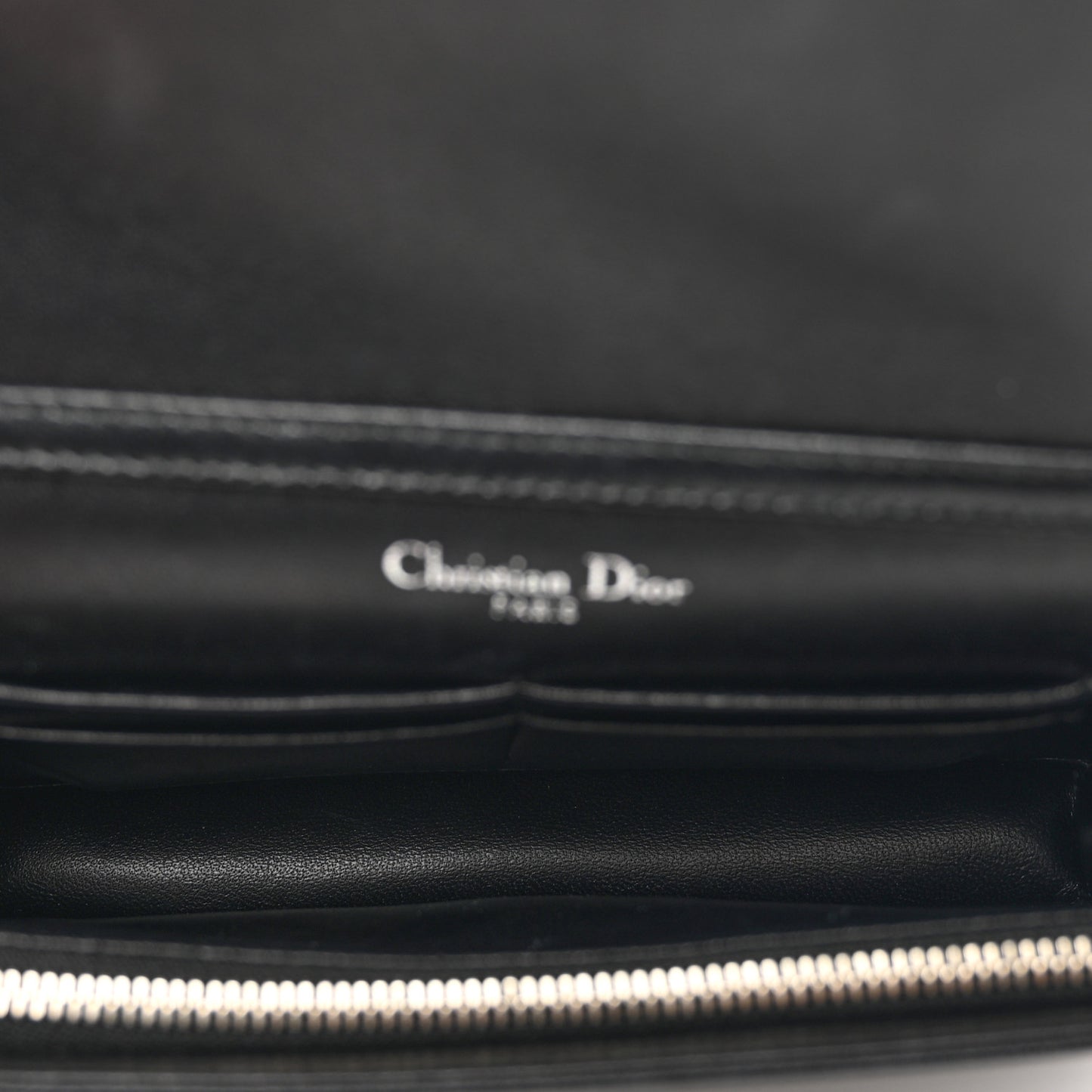 Grained Calfskin Diorama Wallet on Chain Pouch Black