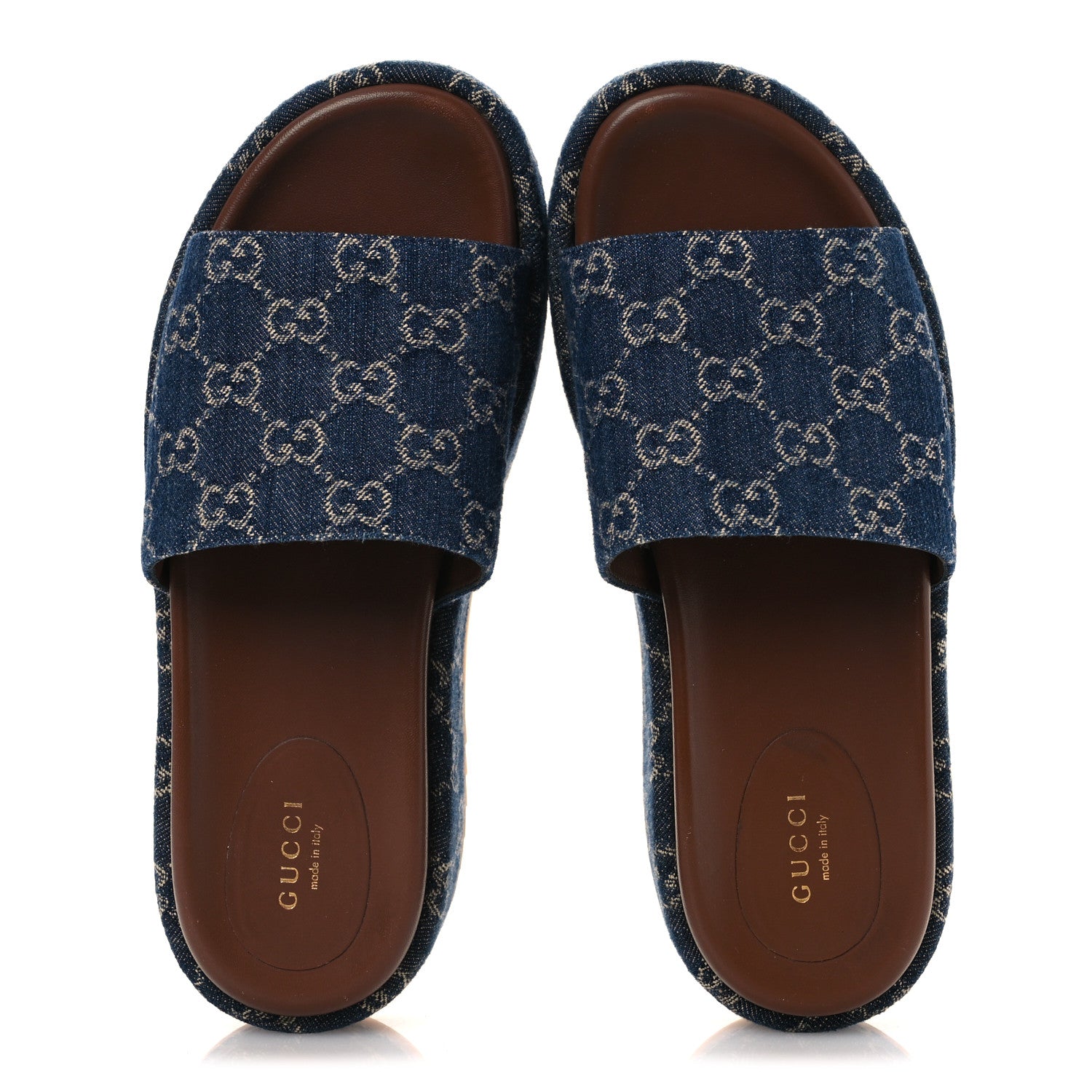 Gucci New Denim GG Monogram Angelina Platform 55mm Slide Sandals 39.5 Blue Tea 2 of 12