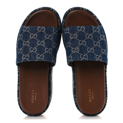 Gucci New Denim GG Monogram Angelina Platform 55mm Slide Sandals 39.5 Blue Tea 2 of 12