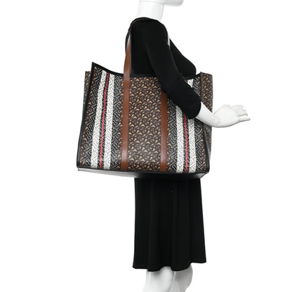 Burberry E-Canvas Monogram Stripe Book Tote Bridle Brown 2 of 13