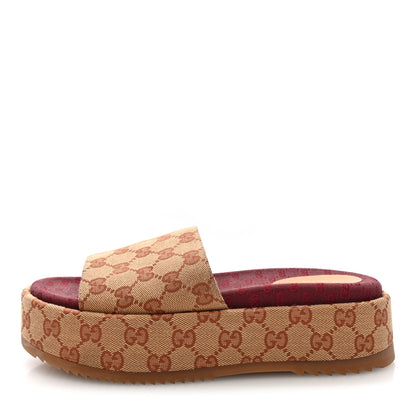 Gucci Canvas GG Monogram Angelina Platform Slide Sandals 38 Beige Ruggine 38 Beige Ruggine 1 of 8