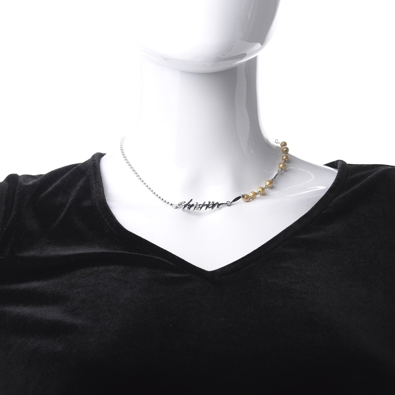 Christian Dior Pearl Logo Necklace Silver 2 of 4