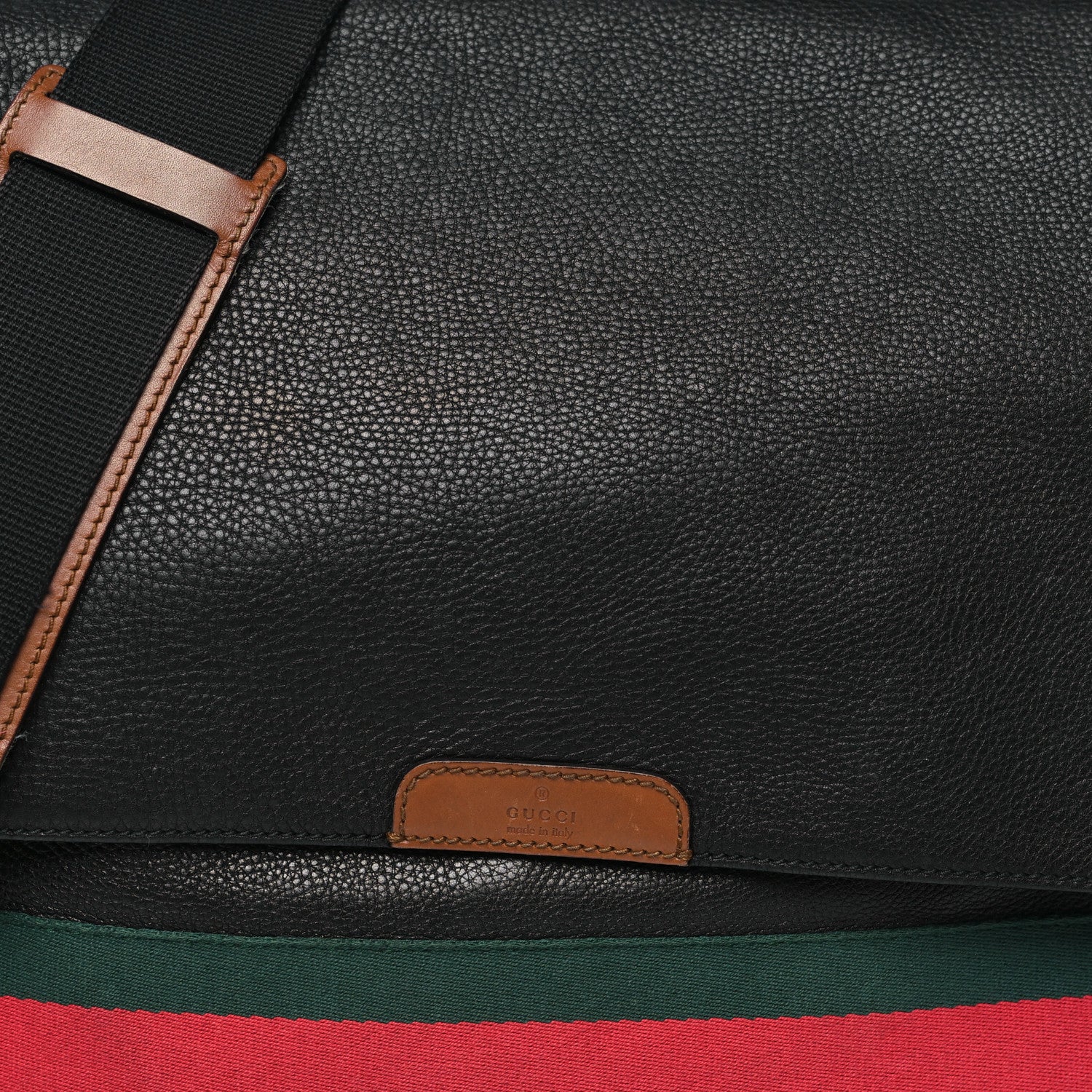 Gucci Pebbled Calfskin Web Messenger Bag Black 8 of 14