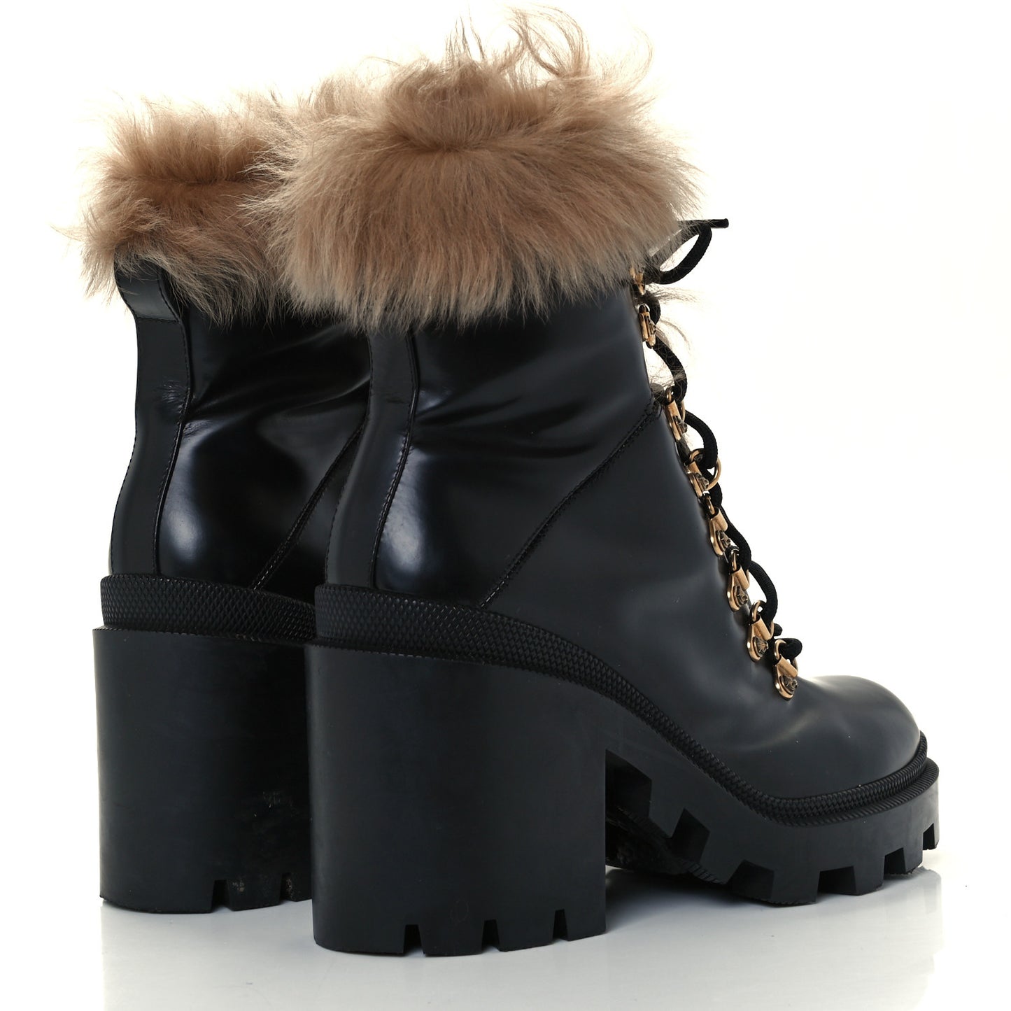 Magnum Calfskin Fur Pearl Lace Up Combat Ankle Boots 37 Black Naturale