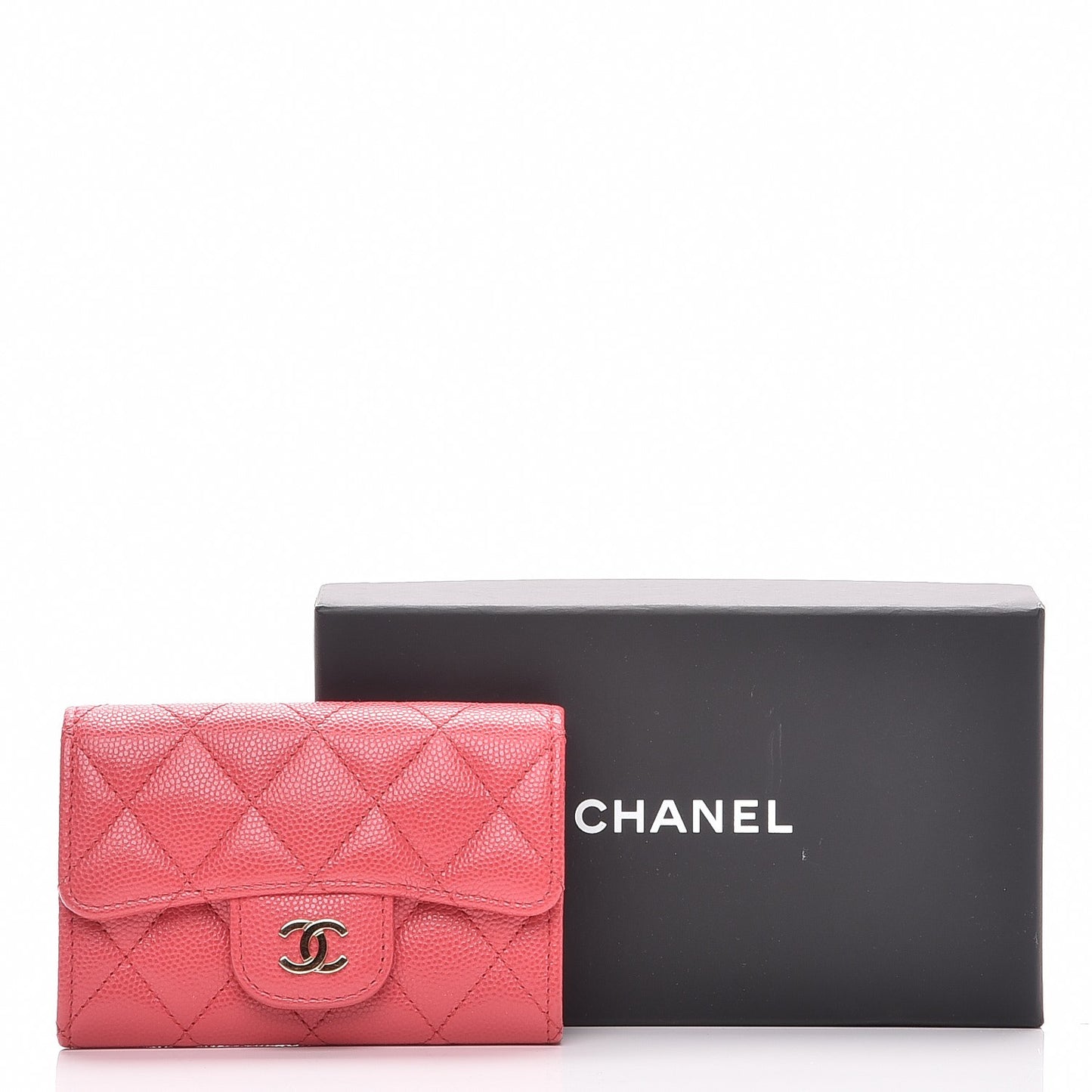 Caviar Quilted Card Holder Dark Pink