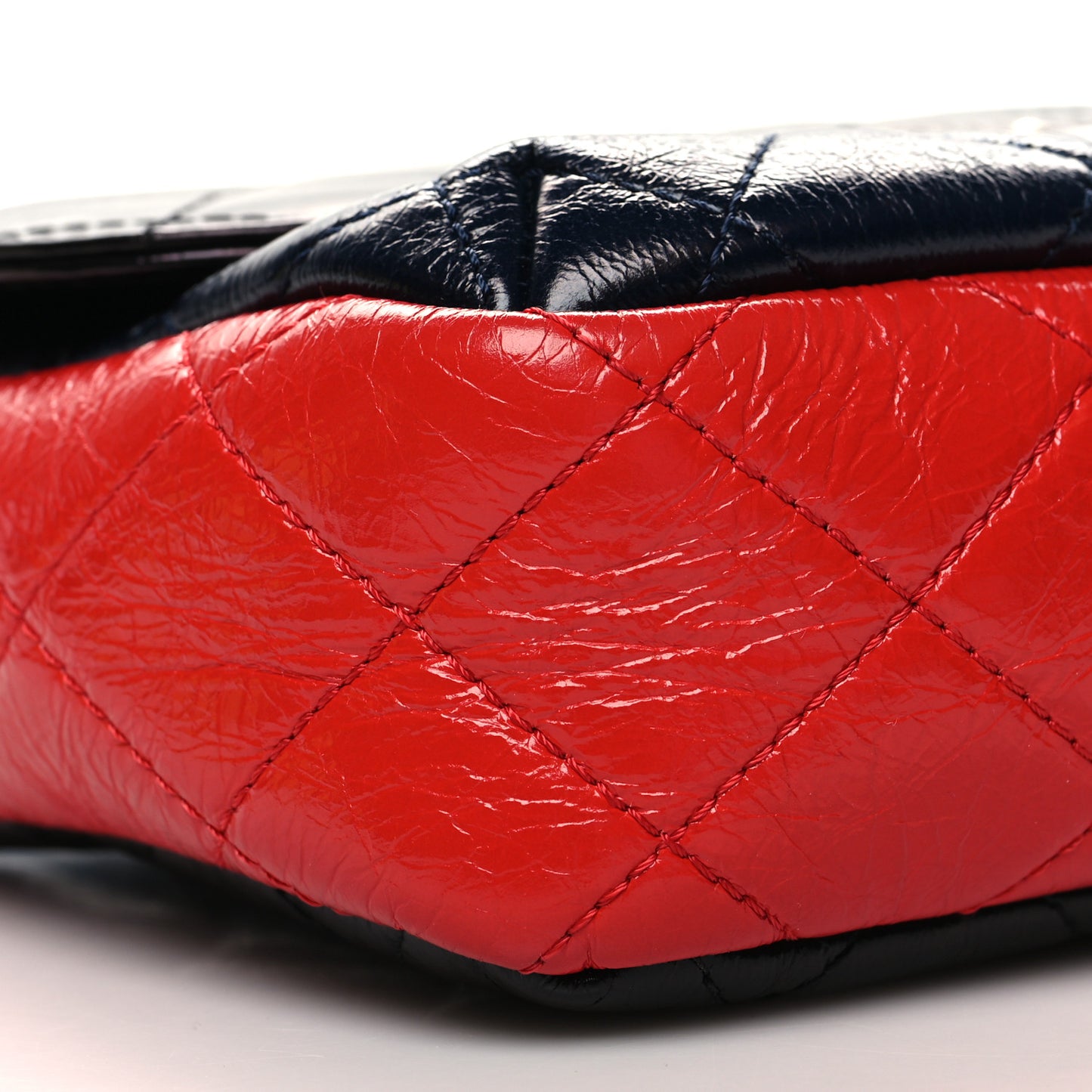 Shiny Goatskin Quilted Tri-Color Flap Black Red Navy