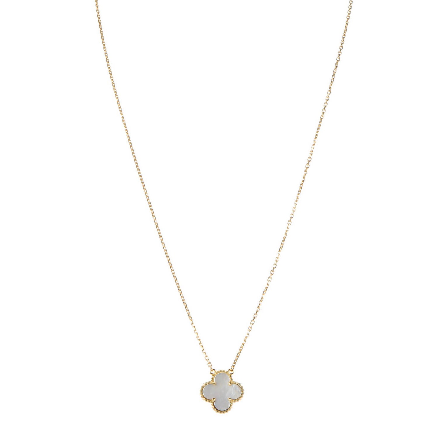 18K Yellow Gold Mother of Pearl Vintage Alhambra Pendant Necklace