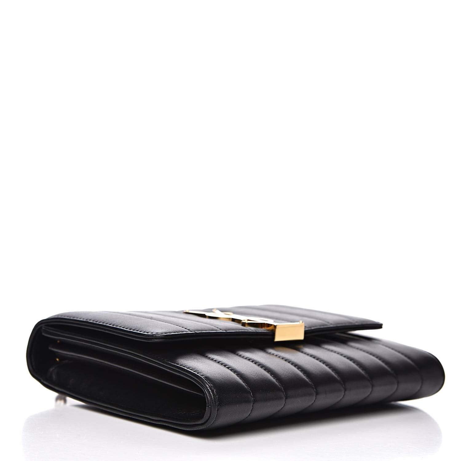 Saint Laurent Lambskin Matelasse Monogram Vicky Chain Wallet Black 4 of 13