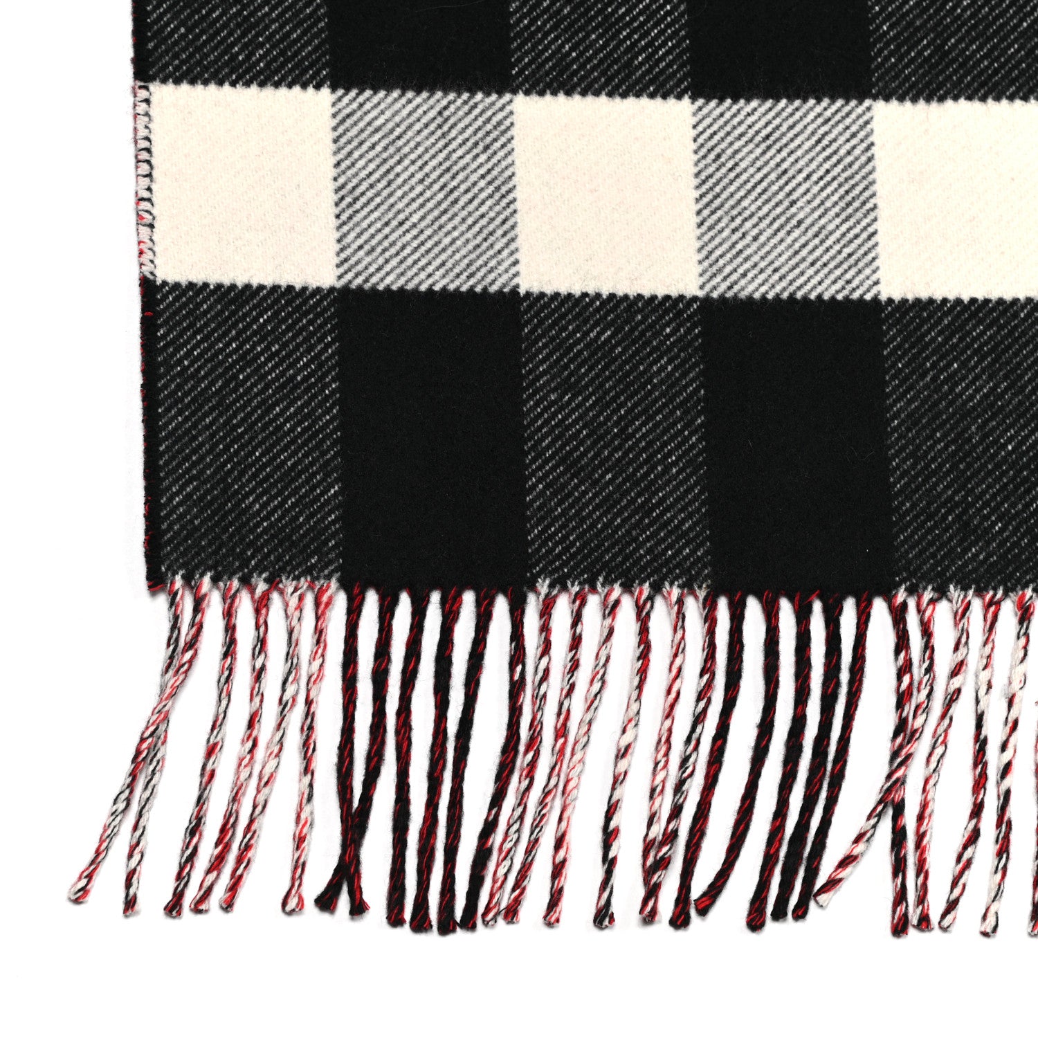 Burberry Cashmere Wool Check Helene Hooded Wrap Black White Red 2 of 3