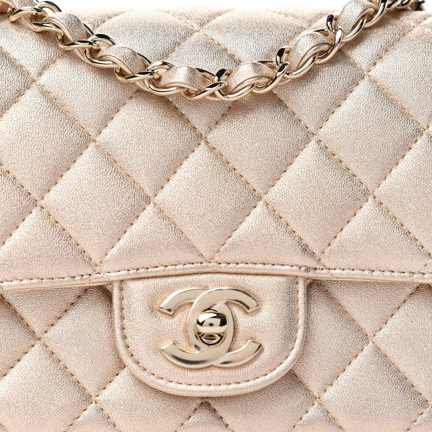 Metallic Lambskin Quilted Mini Square Flap Gold
