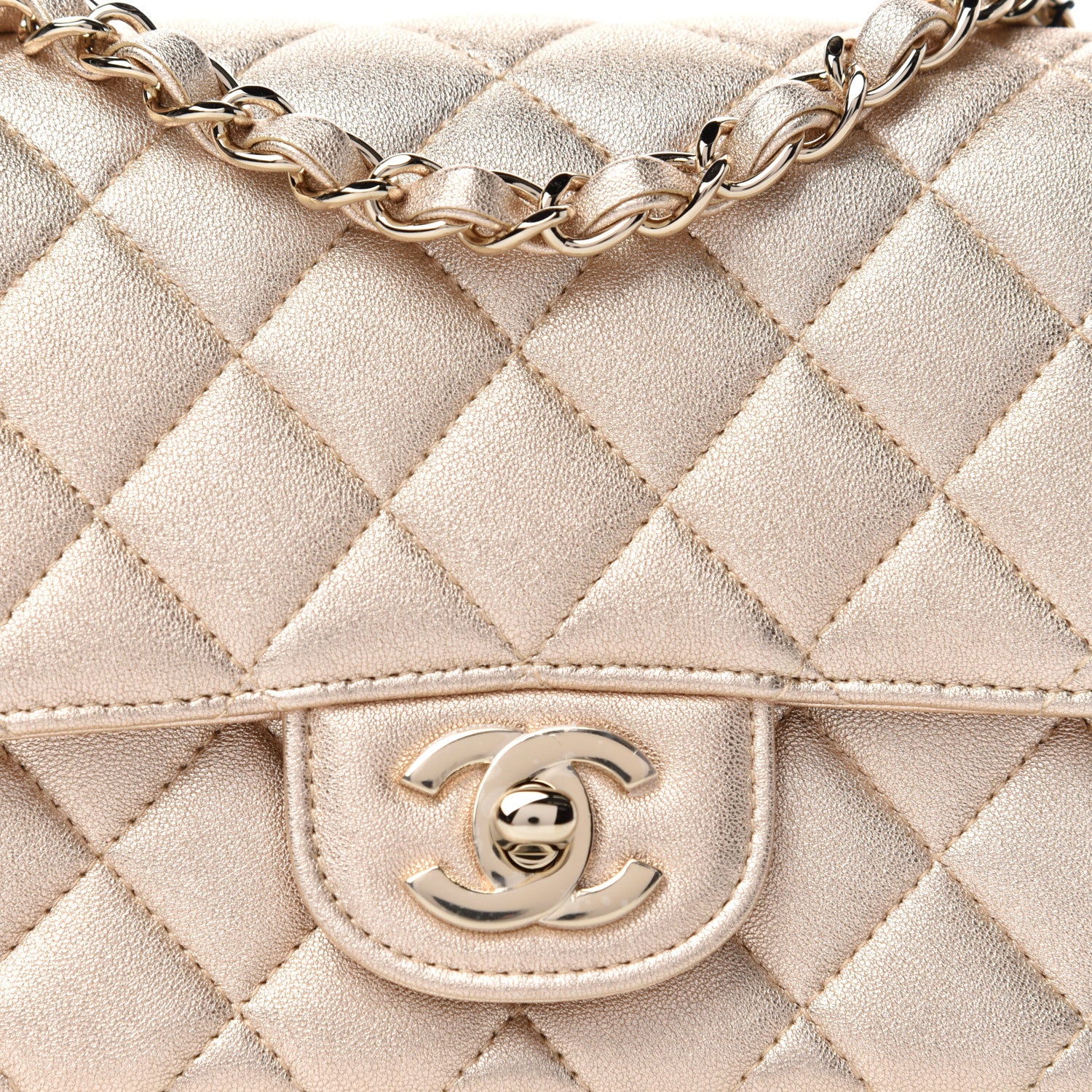 Chanel Metallic Lambskin Quilted Mini Square Flap Gold 10 of 11