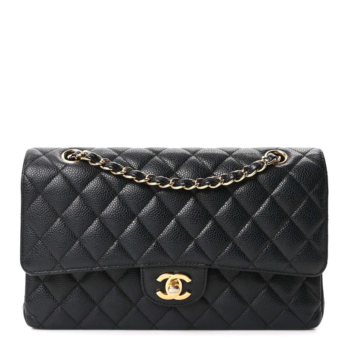 Caviar Quilted Medium Double Flap Black