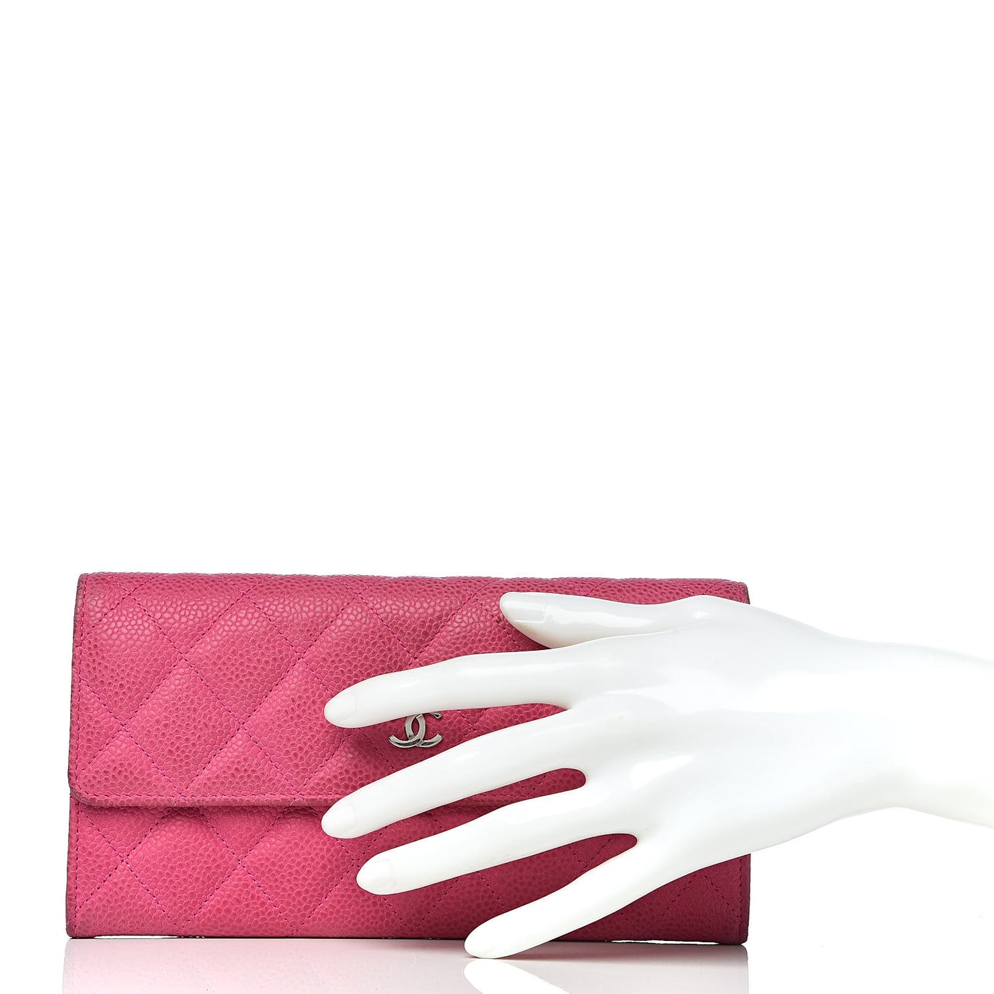 Iridescent Caviar Quilted Large Flap Wallet Pink