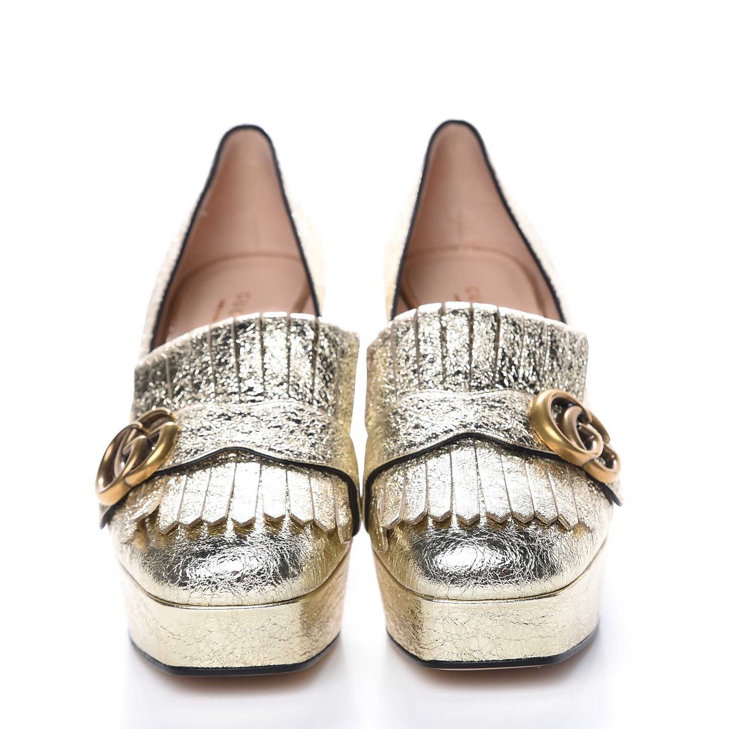 Galassia GG Marmont Fringe Platform Loafer Pumps 38 Platino