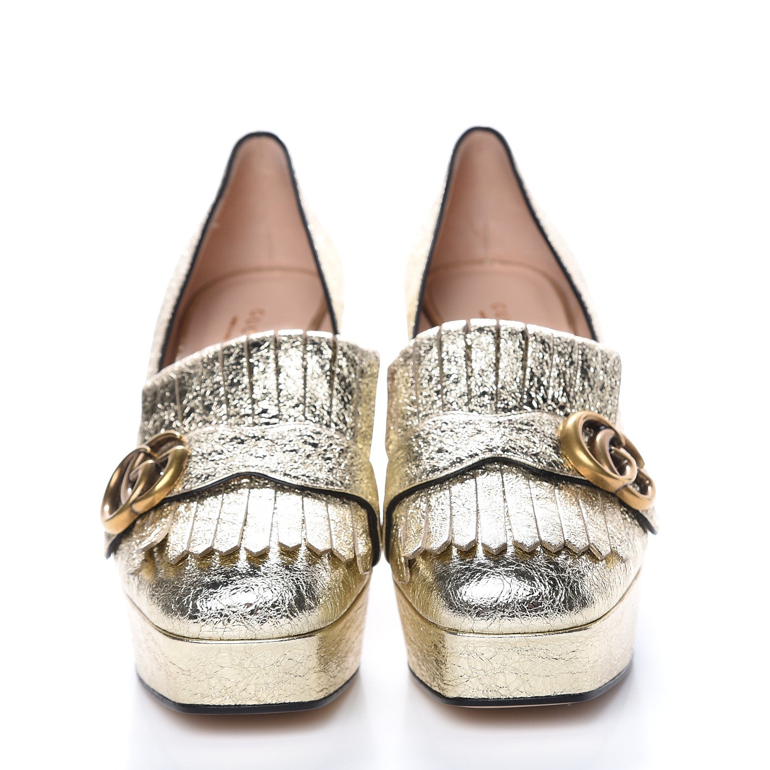 Gucci Galassia GG Marmont Fringe Platform Loafer Pumps 38 Platino 2 of 9