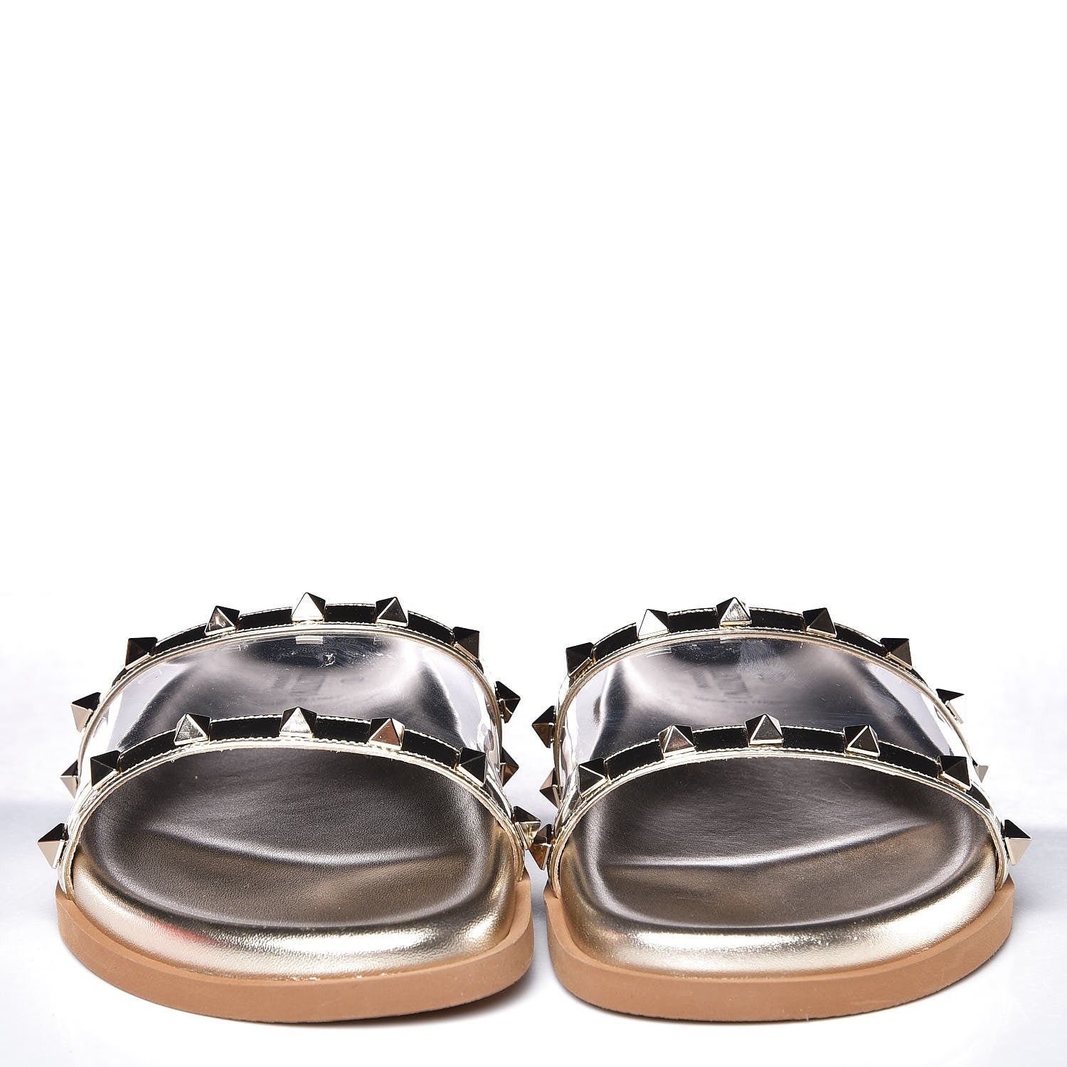 Valentino Garavani PVC Metallic Nappa Rockstud Moonwalk Flat Slide Sandals 40.5 Platino Transparent 3 of 8