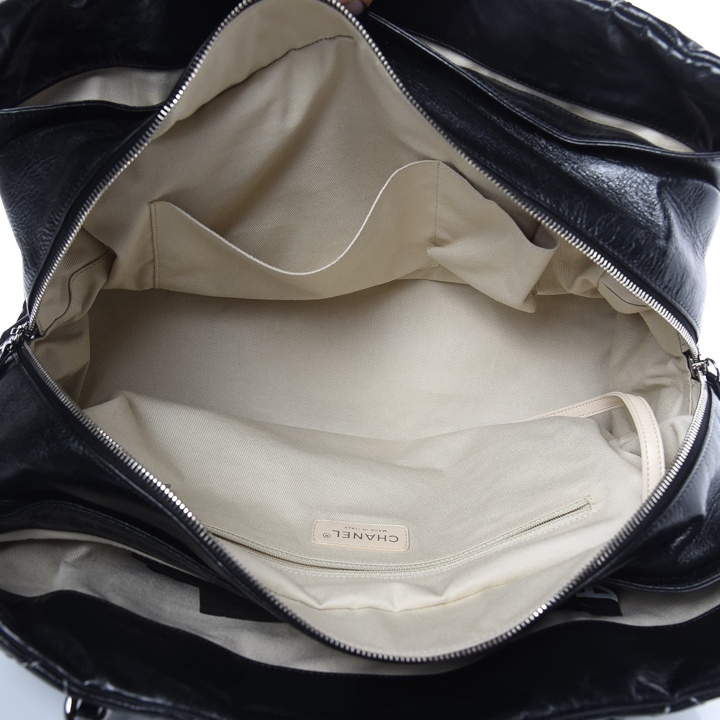 Glazed Goatskin Double Contrast Stitch Large Tote Black