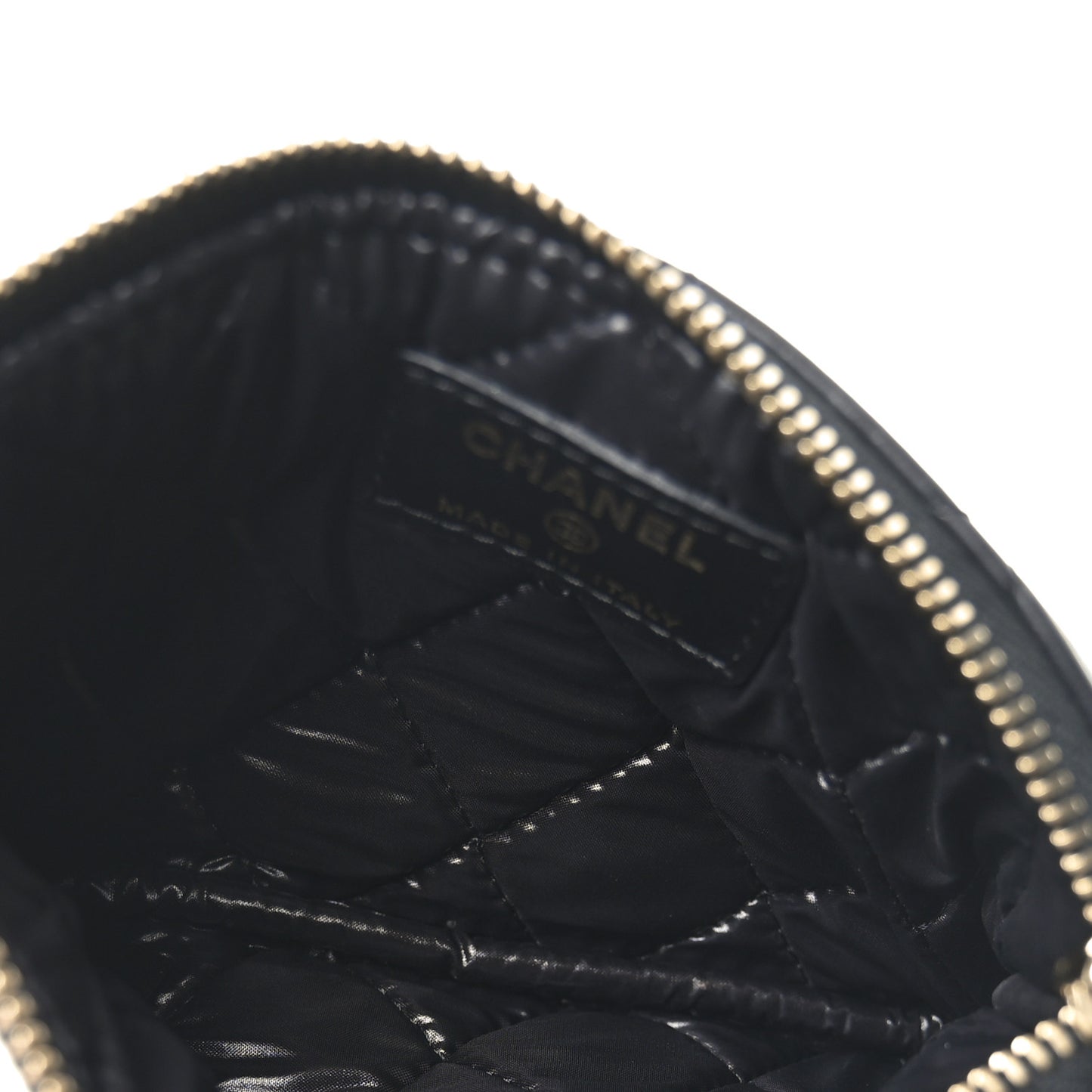 Lambskin Quilted Small Camellia Cosmetic Pouch Black White