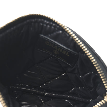 Chanel Lambskin Quilted Small Camellia Cosmetic Pouch Black White 5 of 8