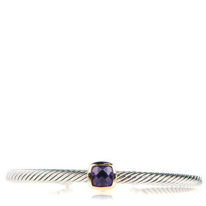 David Yurman Sterling Silver 18K Yellow Gold Amethyst 4mm Albion Cable Bracelet 1 of 6
