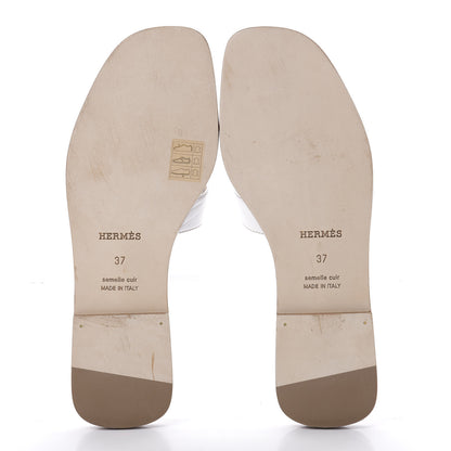 Hermes Box Calfskin Oran Sandals 37 White 5 of 8