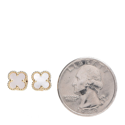 Van Cleef & Arpels 18K Yellow Gold Mother of Pearl Sweet Alhambra Earrings 2 of 5