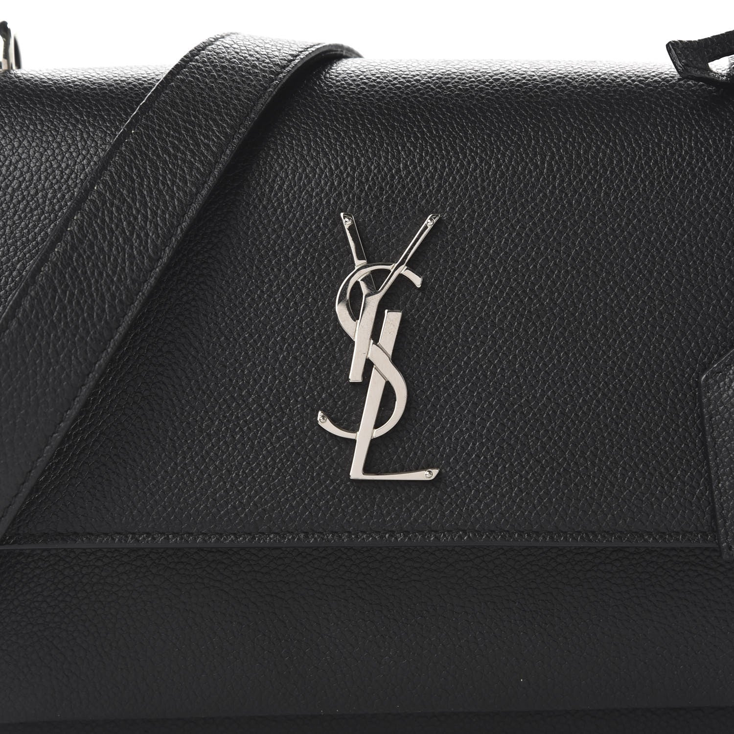 Saint Laurent Grained Calfskin Medium Monogram Sunset Satchel Black 9 of 9