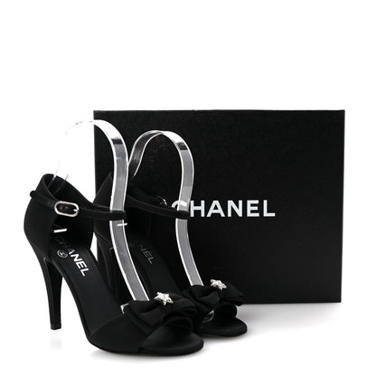 Chanel Crepe Grosgrain Crystal Bow Open Toe Sandals 37 Black 10 of 10