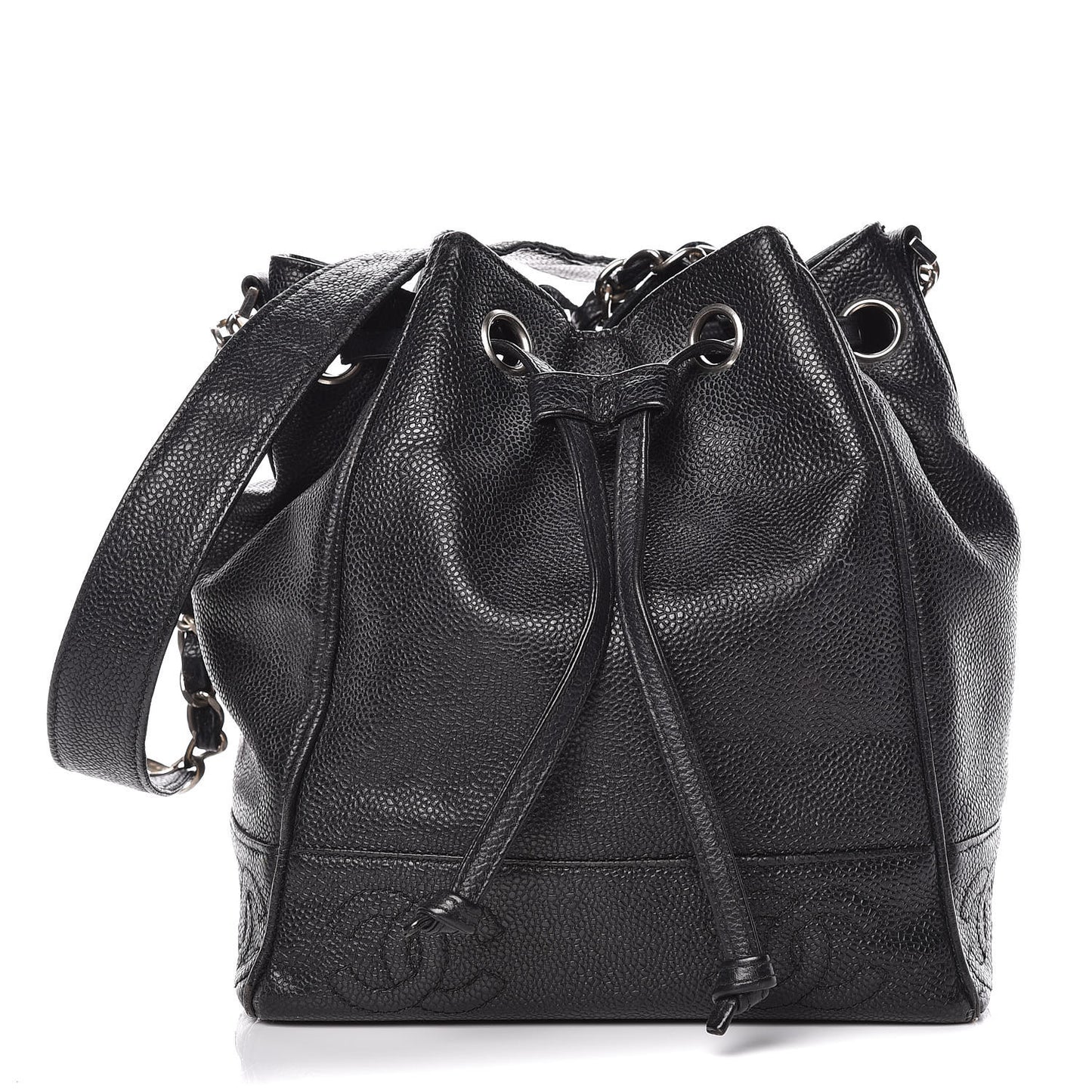 Caviar Drawstring Shoulder Bag Black