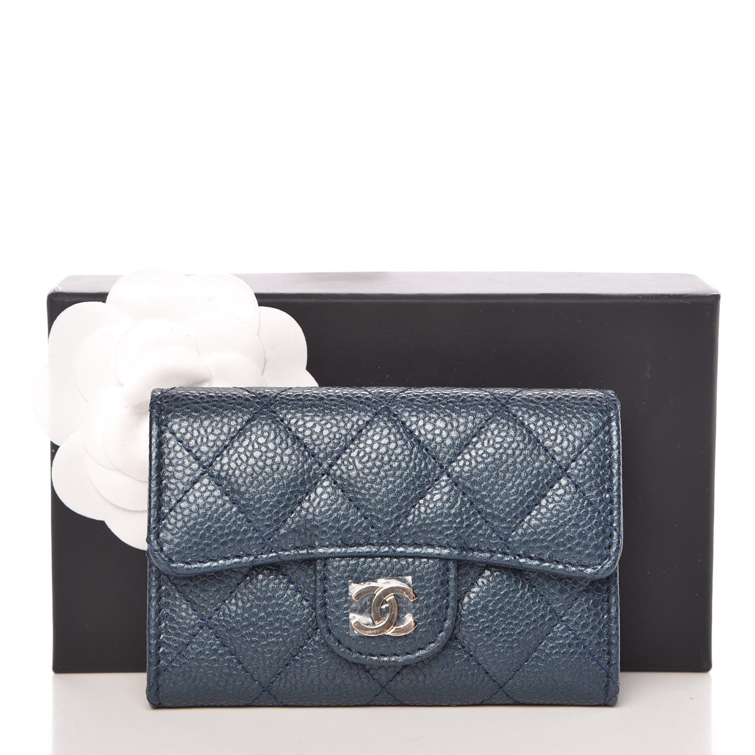 Chanel Metallic Caviar Quilted Flap Card Holder Dark Blue 11 of 11
