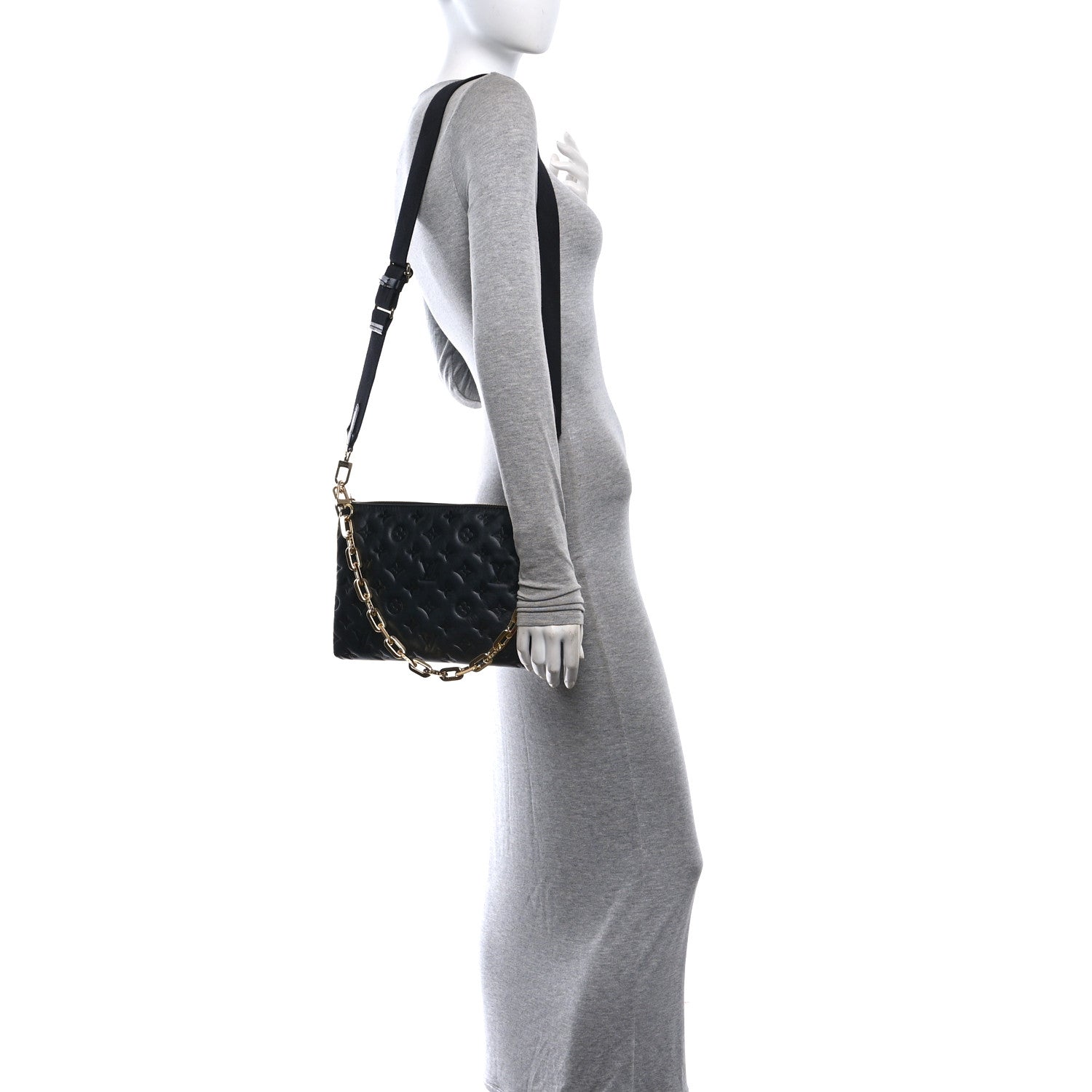 Louis Vuitton Lambskin Embossed Monogram Coussin PM Black 2 of 12