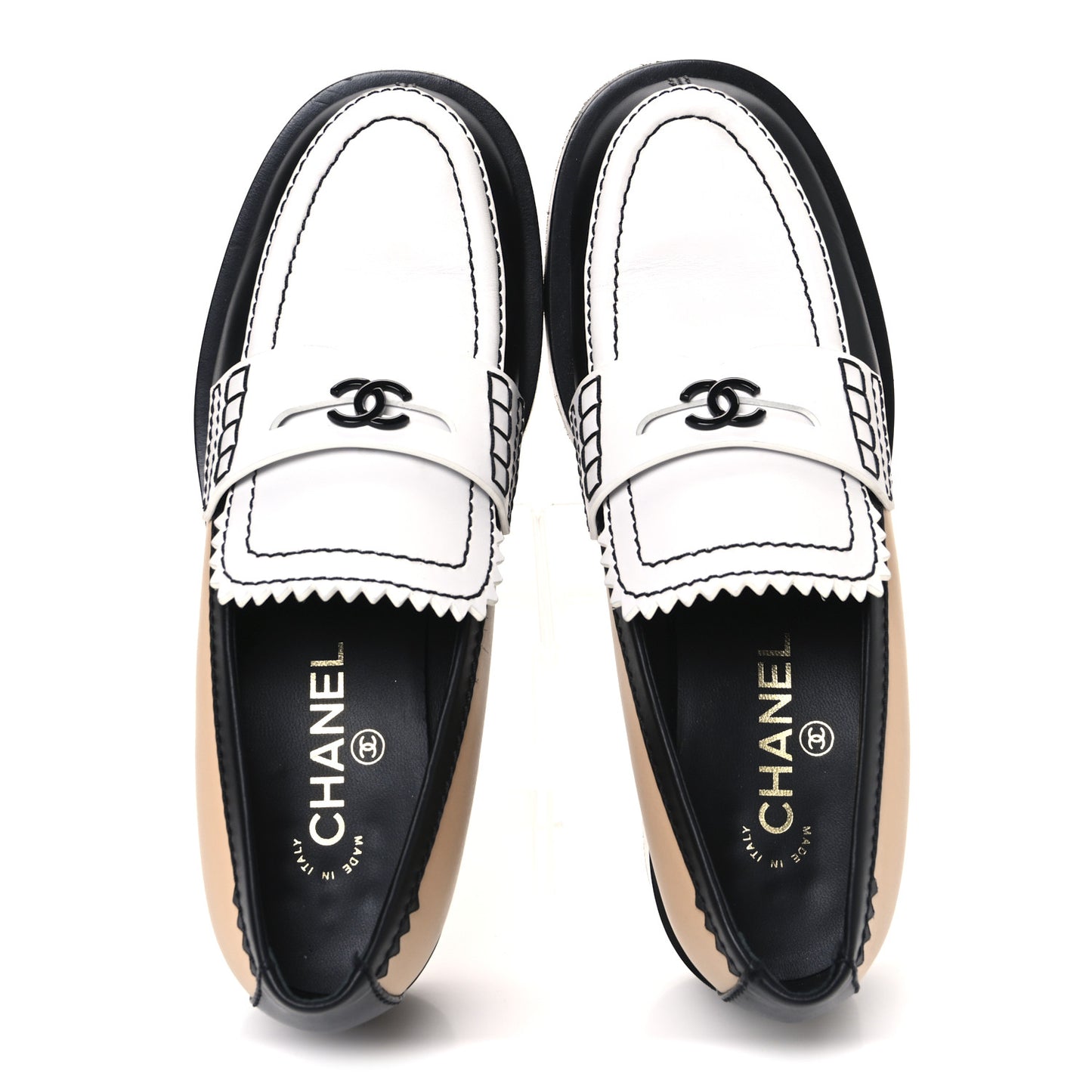 Calfskin CC Loafers 40 Black White Beige