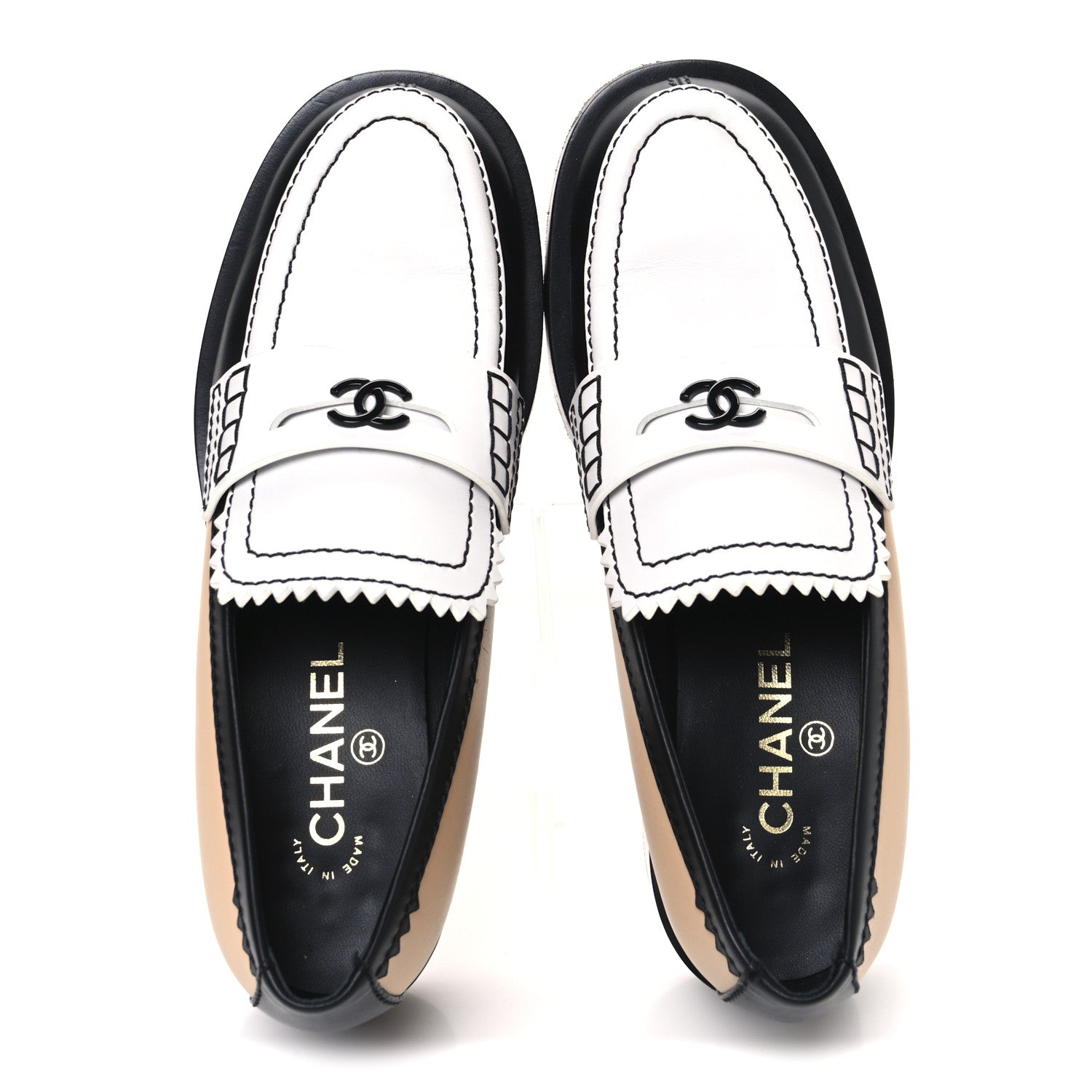 Chanel Calfskin CC Loafers 40 Black White Beige 2 of 13