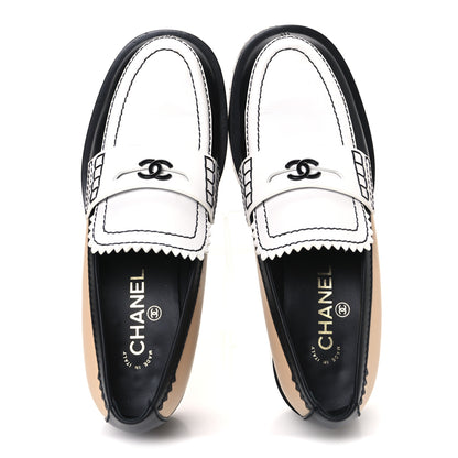 Chanel Calfskin CC Loafers 40 Black White Beige 2 of 13