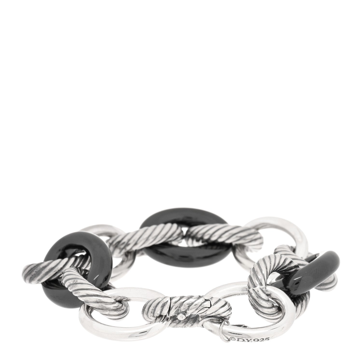 David Yurman Sterling Silver Black Ceramic 17mm Extra Large Oval Link Bracelet 2 of 3