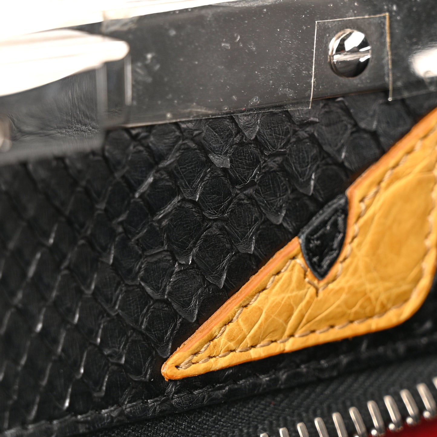 Vitello Seta Snakeskin Crocodile Monster Eyes Medium Peekaboo Iconic Satchel Black Girasole