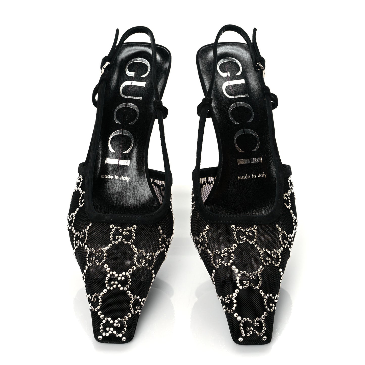 Tela Retino Kid Scamosciato Crystal GG Monogram Square G 35mm Slingback Pumps 37 Black