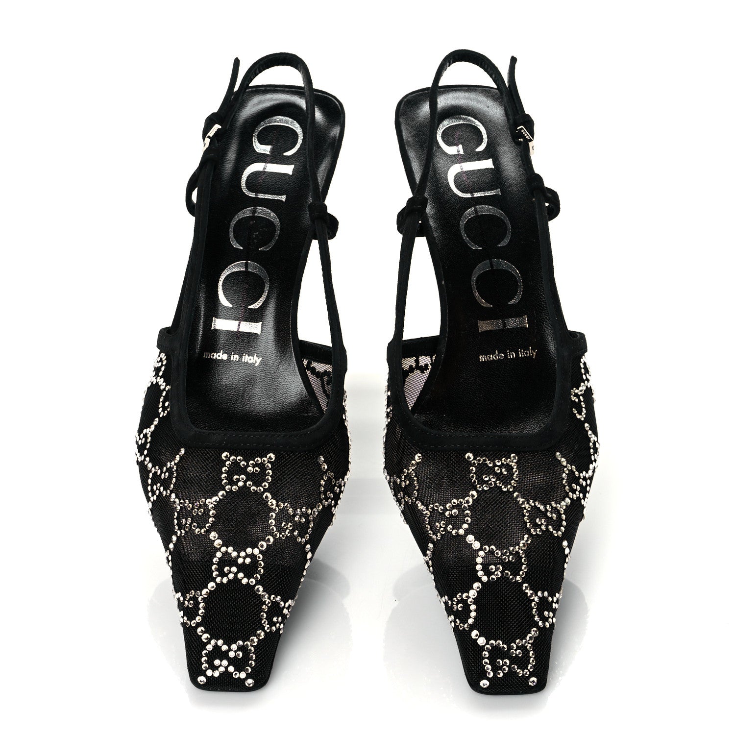 Gucci Tela Retino Kid Scamosciato Crystal GG Monogram Square G 35mm Slingback Pumps 37 Black 3 of 9