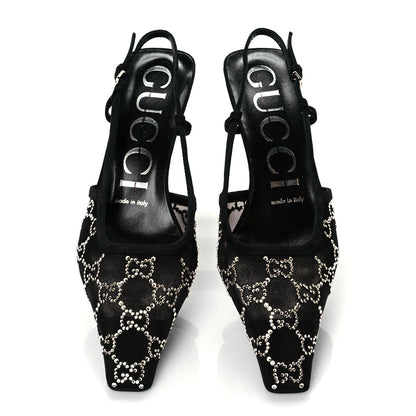 Gucci Tela Retino Kid Scamosciato Crystal GG Monogram Square G 35mm Slingback Pumps 37 Black 3 of 9