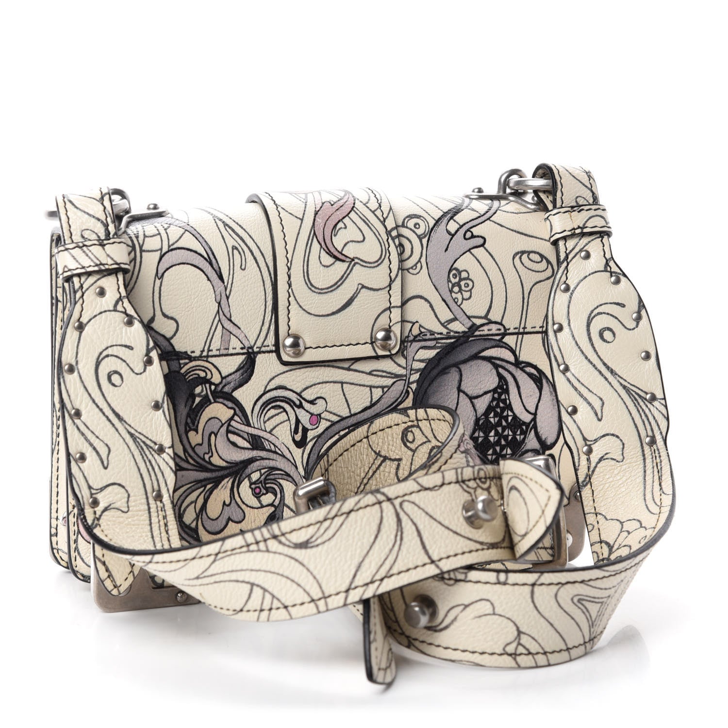 Prada X JAMES JEAN Glace Calfskin Rabbit Print Cahier Bag Opaline 3 of 11