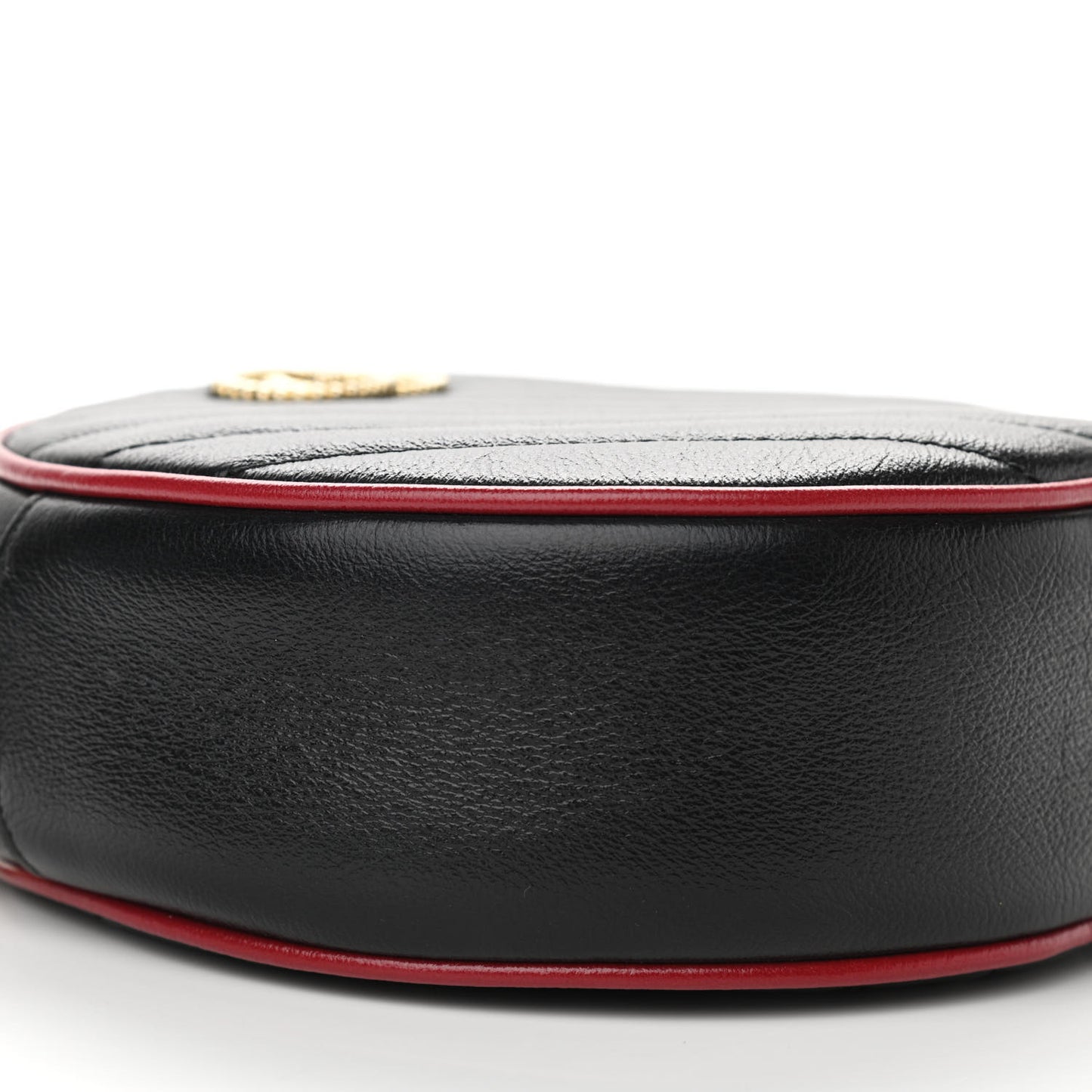 Vintage Effect Calfskin Matelasse Diagonal Mini Torchon GG Marmont Round Shoulder Bag Black Romantic Cherry