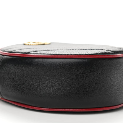 Gucci Vintage Effect Calfskin Matelasse Diagonal Mini Torchon GG Marmont Round Shoulder Bag Black Romantic Cherry 10 of 11