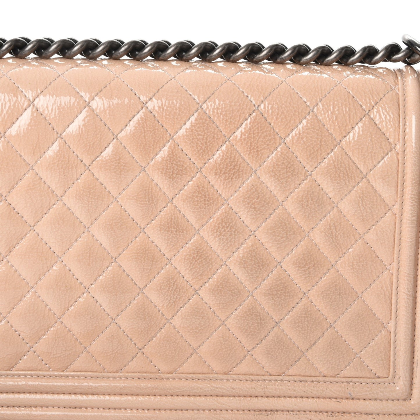 Patent Goatskin Quilted New Medium Boy Flap Beige Clair