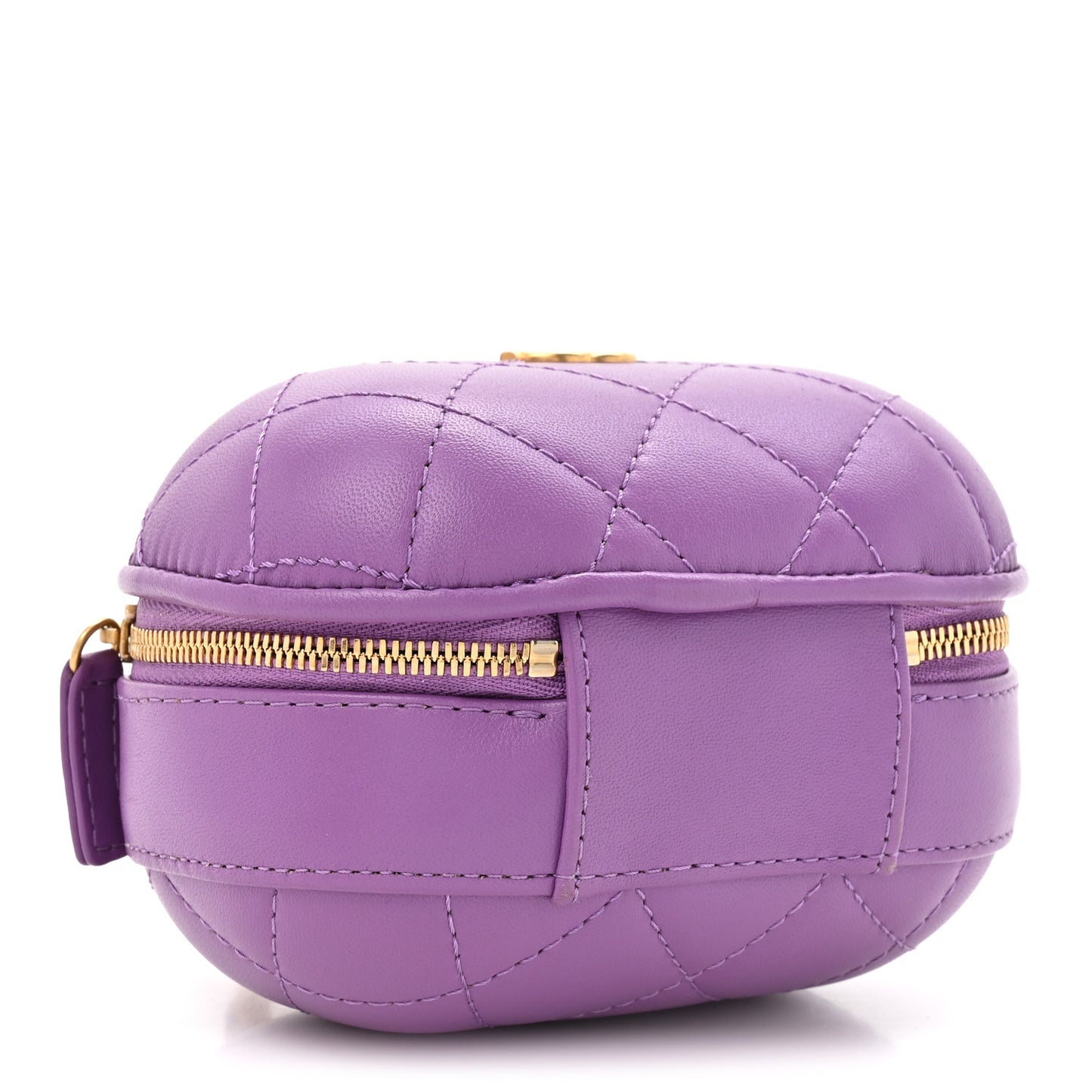 Lambskin Quilted CC Bubble Vanity Case With Chain Purple