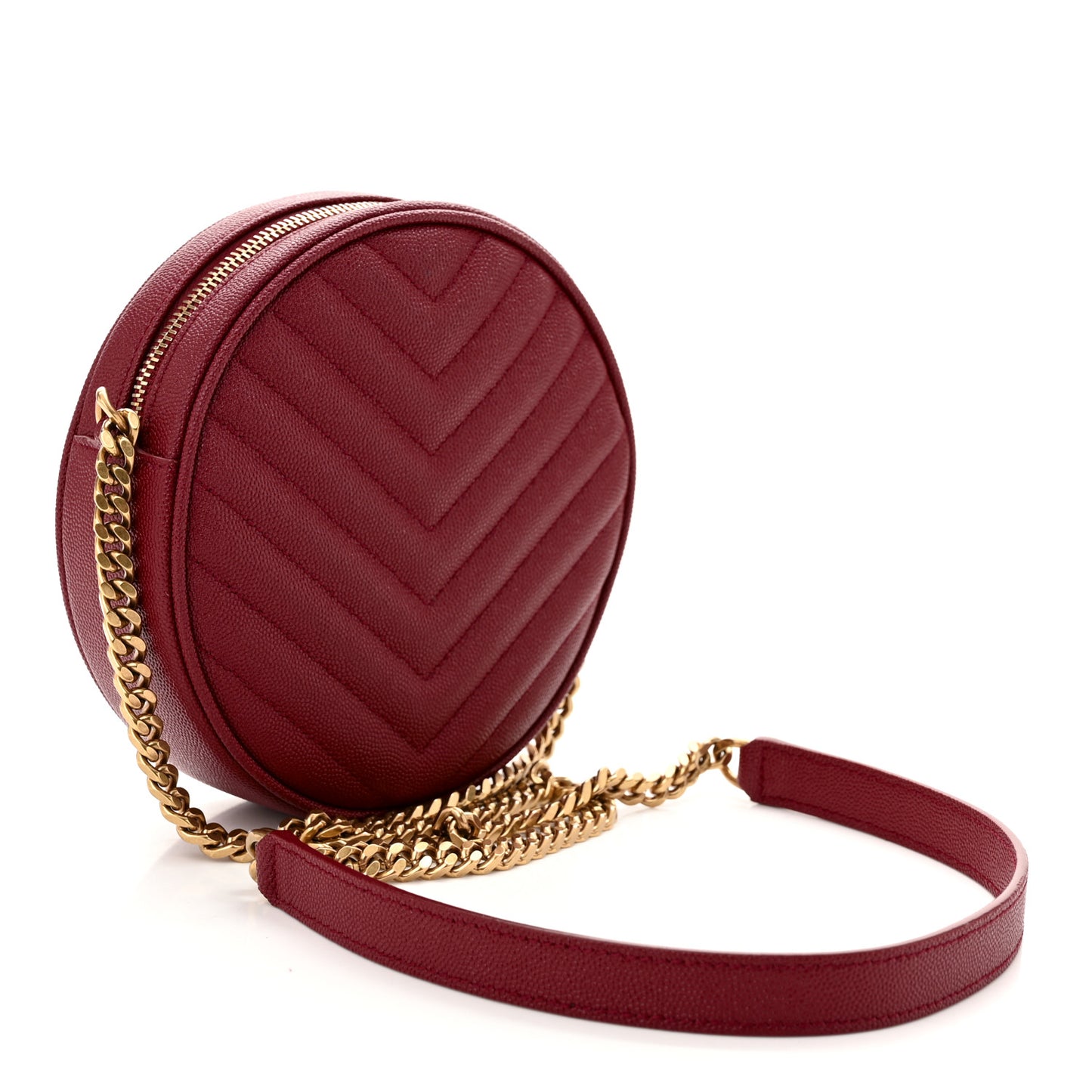 Grain De Poudre Matelasse Chevron Quilted Round Vinyle Camera Bag Rouge Legion