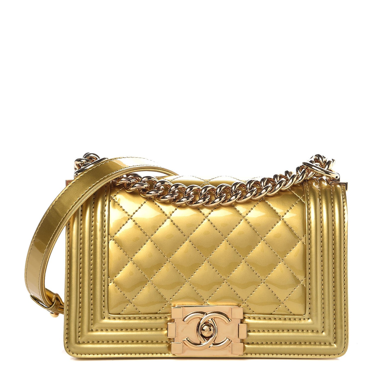 Chanel Metallic Patent Calfskin Quilted Small Boy Flap Gold 1 of 11